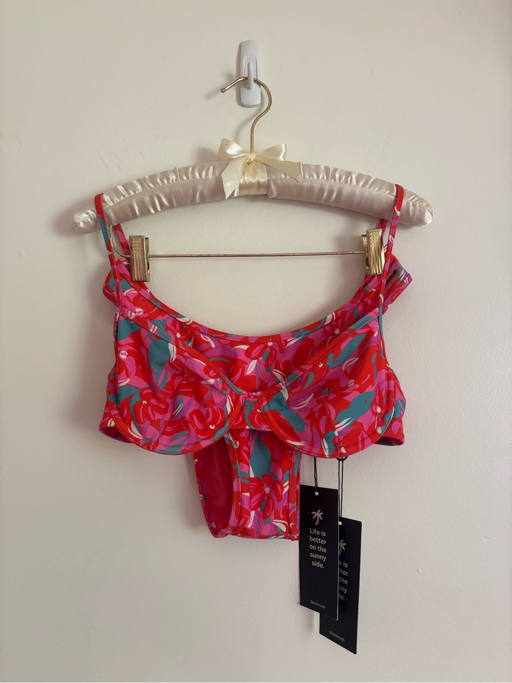 Bright Floral Bikini Set Top and Bottom - Red, Pink & Teal Cheeky NWT